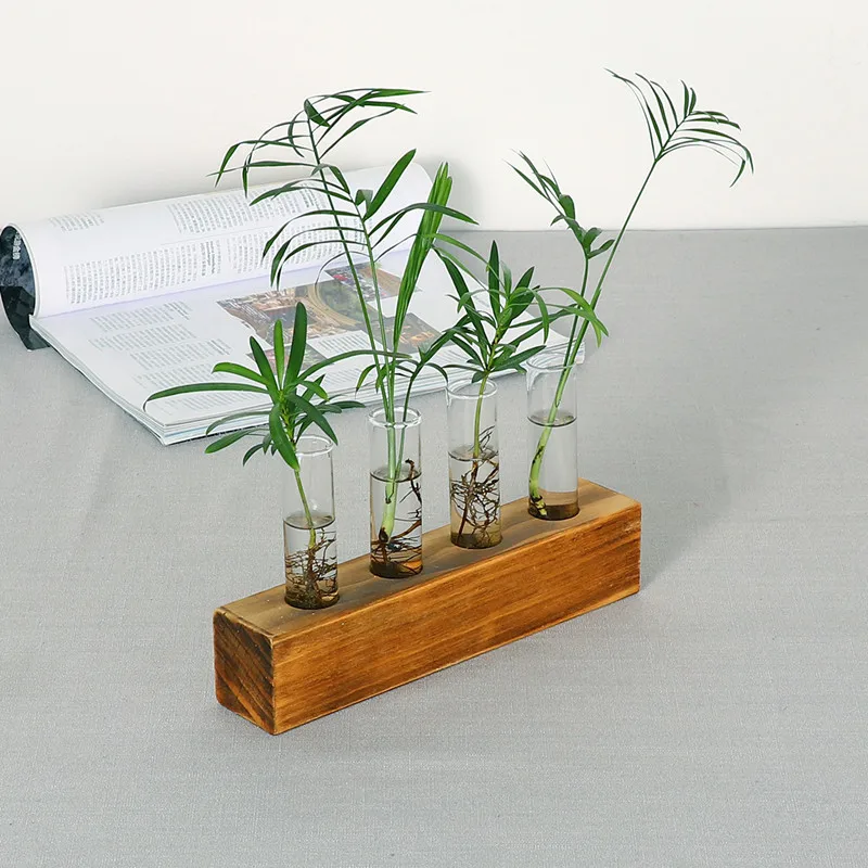 Creative Glass Tabletop glass vases for home decor with Wooden Frame