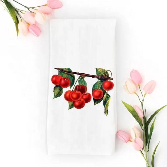 Wholesale cotton flour sack fabric Custom print tea towel cherry digital print towels