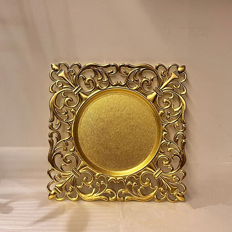 2023 latest design bulk square durable decoration gold charger plates