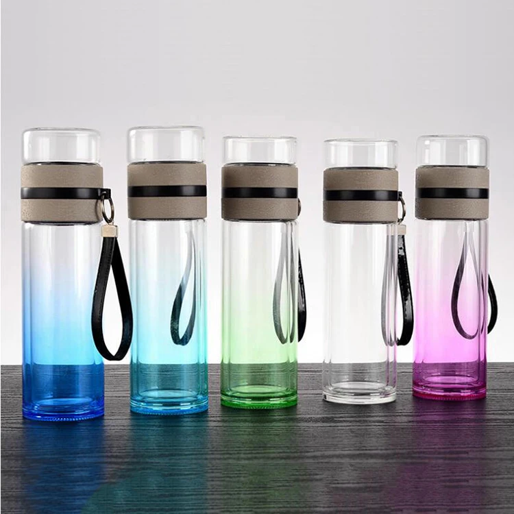 double wall glass tea separator bottle custom glass water bottles with filter tea infuser bottles