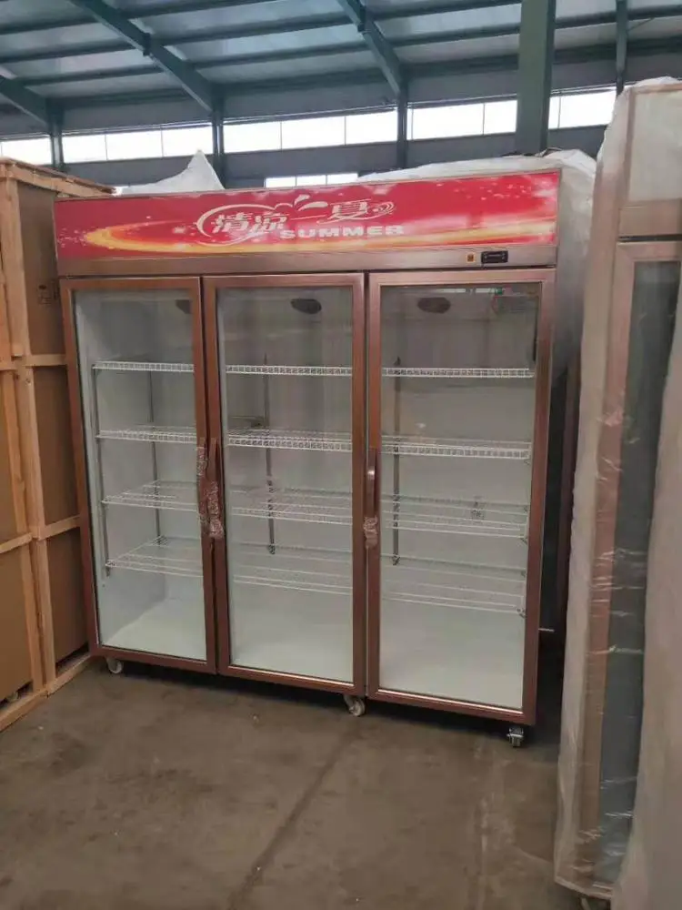 Large capacity double layer glass doors standing drink freezer upright Beverage bar fridge refrigerator