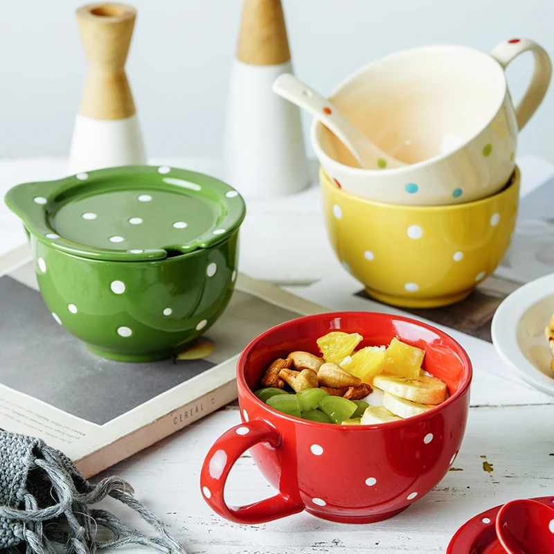 Colored Ceramic Mug Oatmeal Milk Bowl Big Capacity Ceramic Breakfast Cup Home Restaurant Use