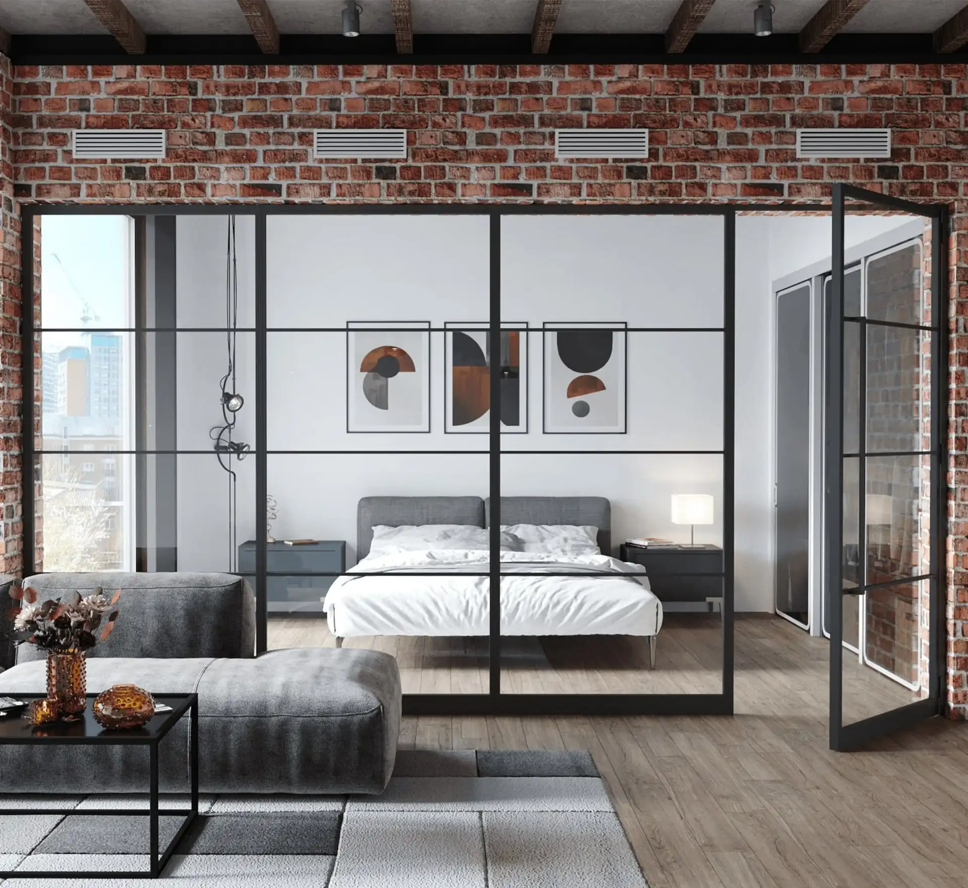 Gorgeous Steel Black French Iron Doors Metal Indoors Partitions Clear Tempered Glass Doors With Handles And Locks