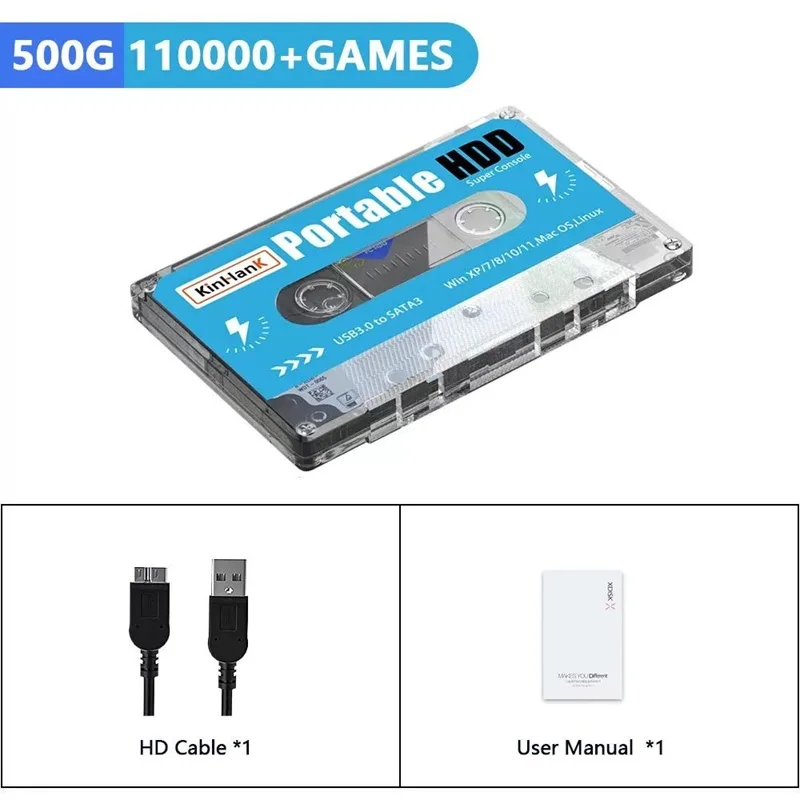 2TB 500G HDD Portable External Hard Drive Disk With 110000+ Retro Games PS Gaming Card for Computer Laptop