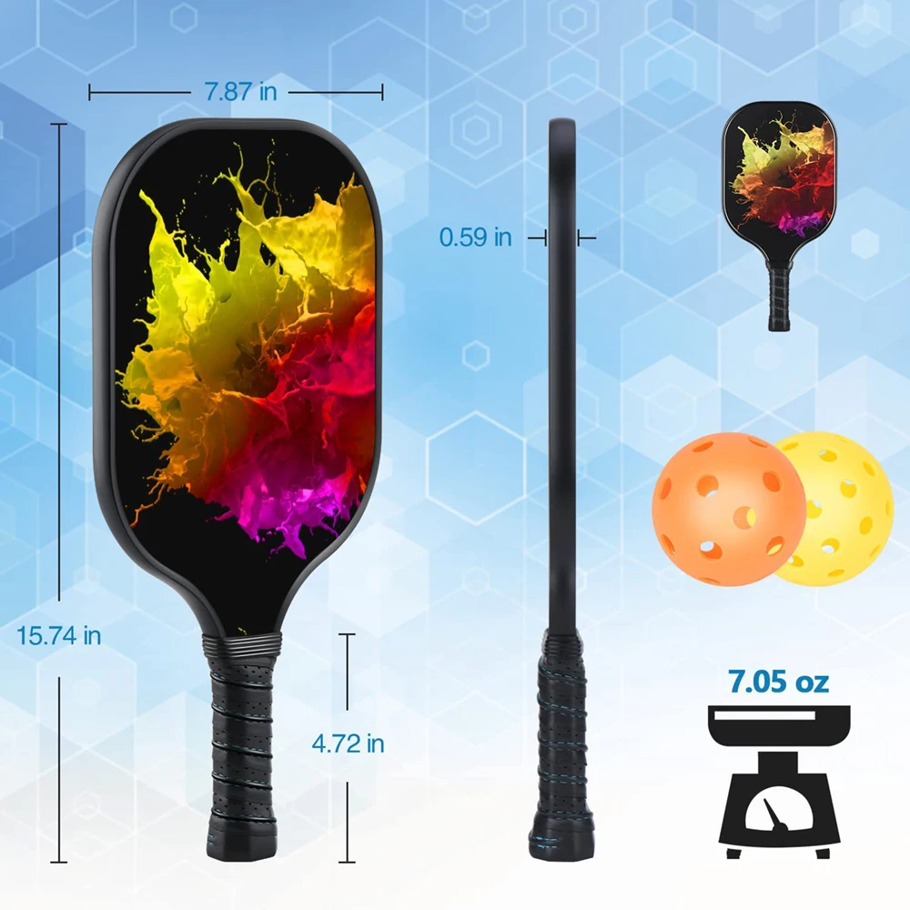 Pickleball Paddles, Fiberglass Surface, Polypropylene Honeycomb Core, Non-Slip Grip, Lightweight Fit All Ages and Skill Levels