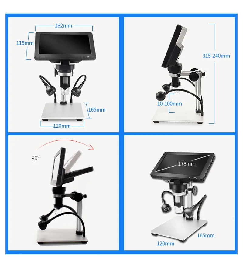 Цифровой микроскоп HD 7 дюймов 1200X микроскоп со светодиодной подсветкой
