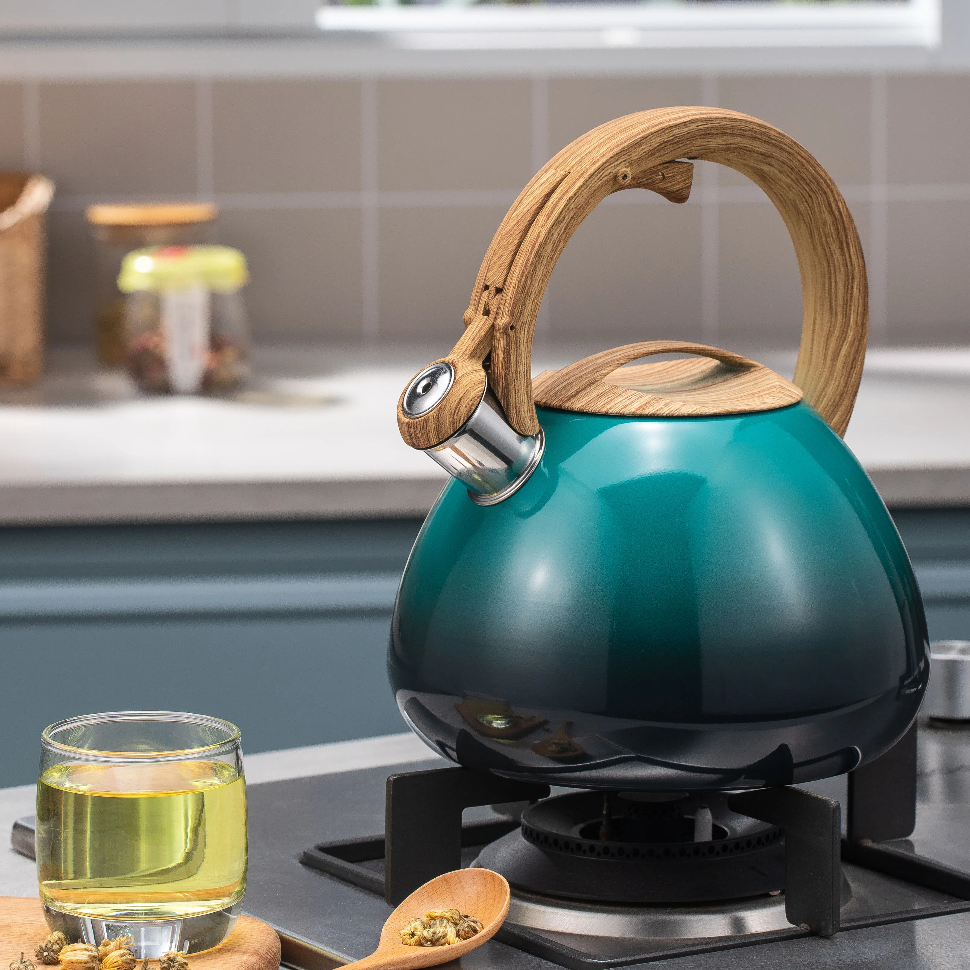 Home Water Kettle Wooden Handle Stovetop Teapot Kitchen Stainless Steel Whistling Tea kettle
