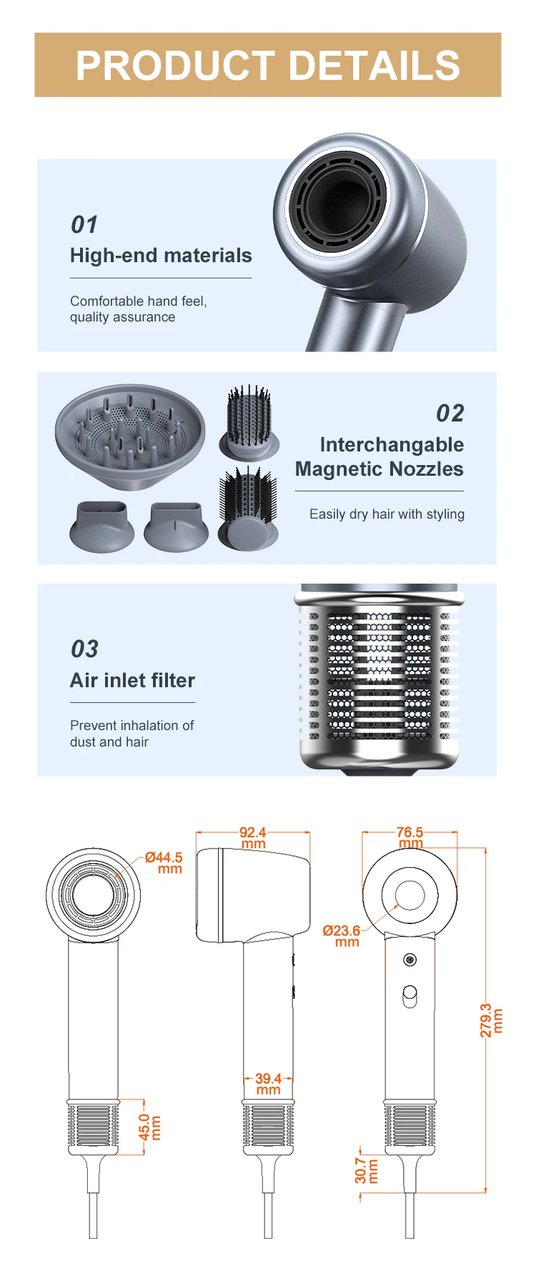 Professional Negative ion BLDC High Speed Salon equipment Hair Blow Styler Brushless Set Small Travel Super Hair Dryer with Comb