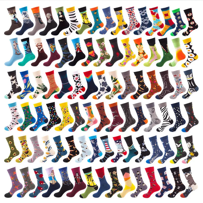 Dropshipping wholesale happy design funny crew cartoon socks custom packaging logo mens comics crazy socks