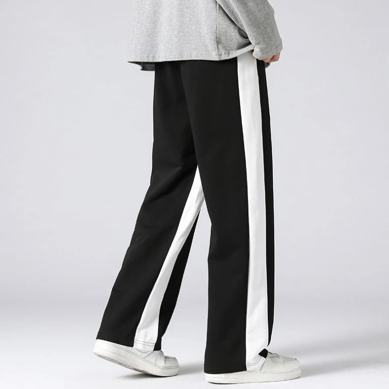 Custom High Quality Street Wear Designer Relaxed Fit Casual Straight Wide Legged Sweatpants Men With Stripe