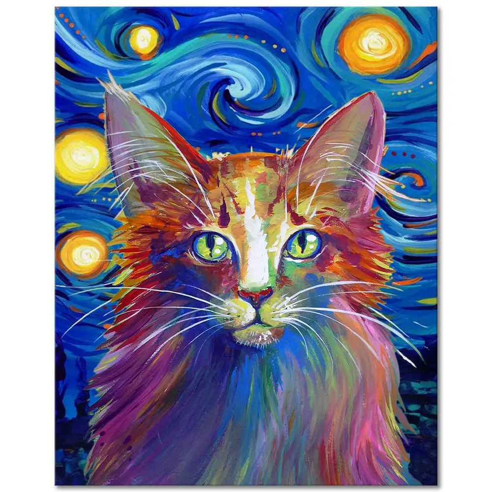 DIY Painting By Numbers For Adults Kids Color Cat 16x20 inch Animal Oil Acrylic Painting Kits With Canvas Paint Brush