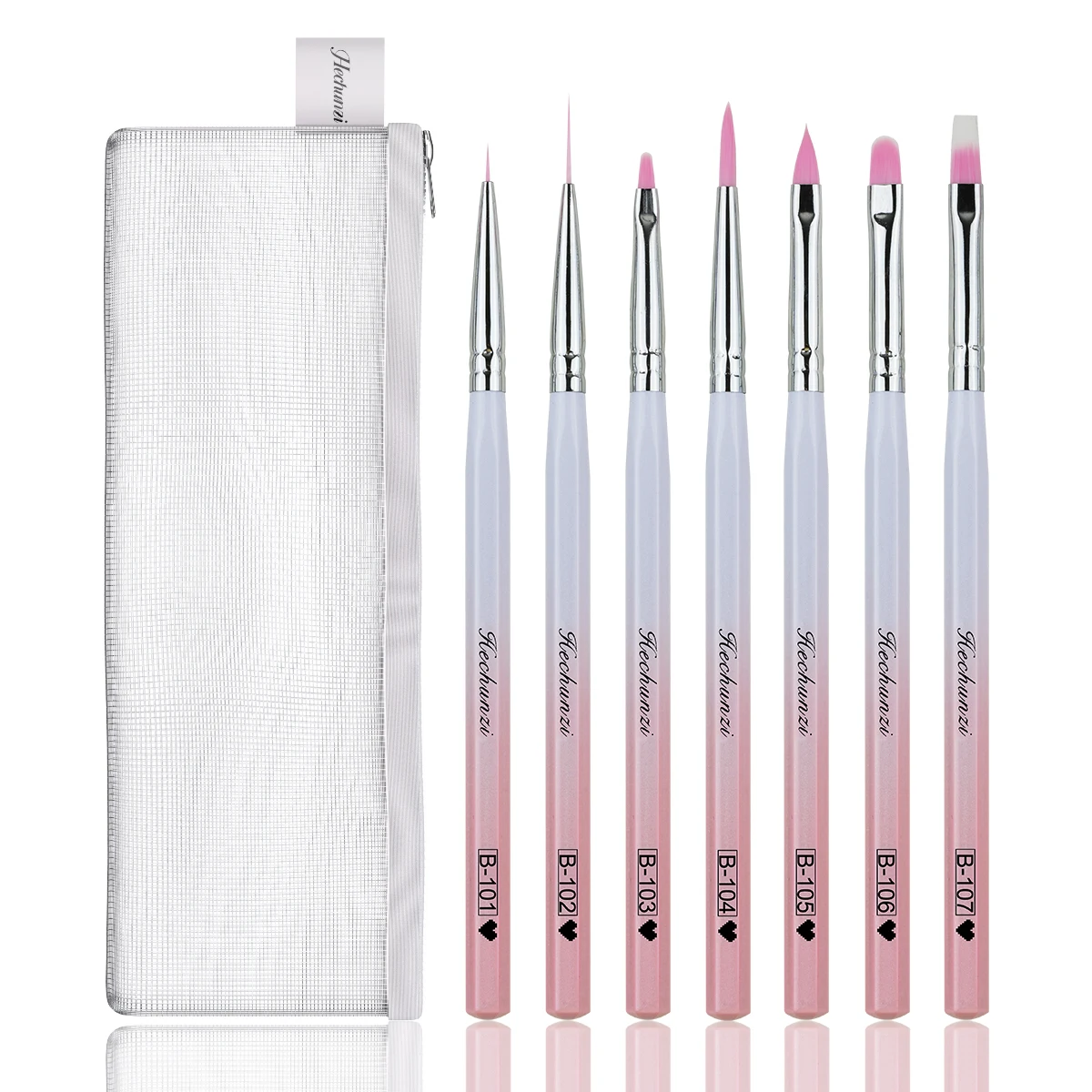 Wholesale Pink Gradient Acrylic Handle 7 pcs/setNail Brush Set Painting Oval Flat Acrylic Nylon Nail Art Brush Set