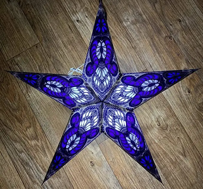 Синий бумажный фонарь со звёздами в стиле бохо с рисунком батареи