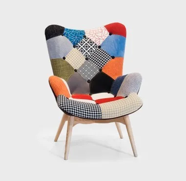 Nordic comfortable fabric sofa chair lounge chair for living room bedroom with foot rest patchwork chair