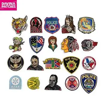 Custom Applique Anime Patches Bear Grizzly Embroidered Patches Badge Decorative Appliques with Hook and Loop Backing