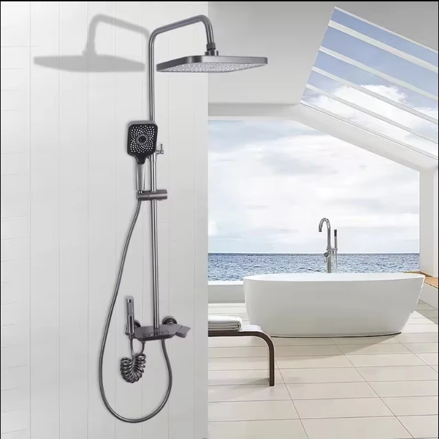2024 Wall-mounted Black Piano Thermostatic Faucet Mixer Shower Set Digital Bathroom Brass Modern Oval Waterfall Faucet Polished