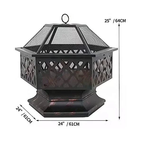 Hex Shape Bronze Wood Burners Fireplace Steel Firepit Bowl
