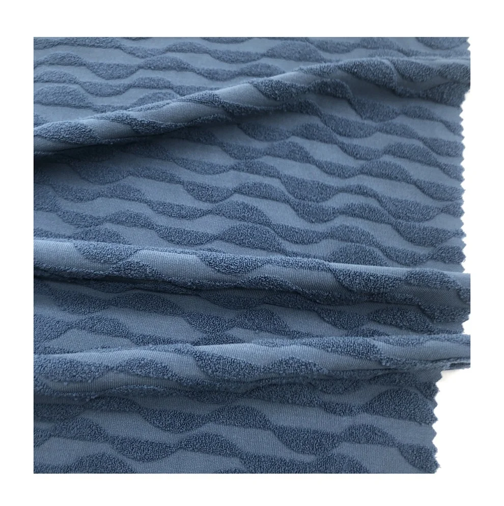 textile supplier manufacturing knitted wave 4 way stretched terry towel jacquard toweling fabric for swimwear bikini swimsuit