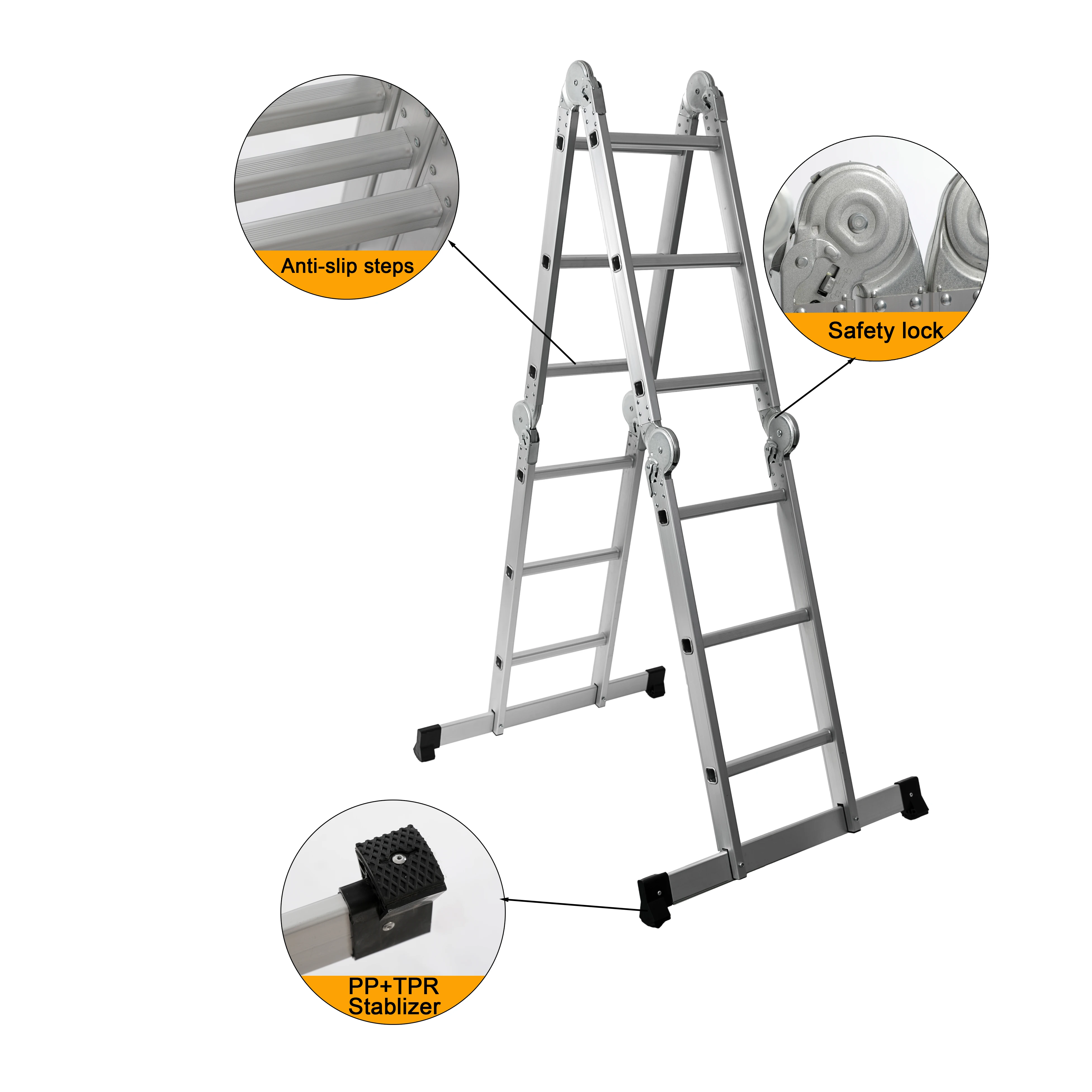 Custom 1.5mm Thick Aluminum Folding Ladder Modern Design Multi-Purpose Telescopic Step Folding Ladder for Outdoor Use