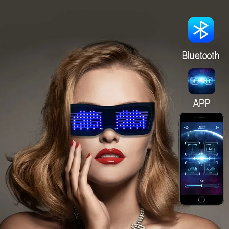 Logo customized Light up party programmable Neon USB rechargeable app magic led glasses with blue tooth