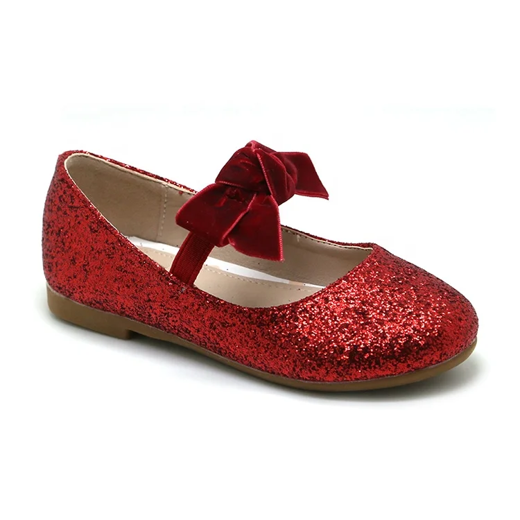 Красные бархатные Блестящие Туфли Мэри Джейн с бантом и металлическим блеском, застежка для легкого и надежного крепления, детская обувь на плоской подошве