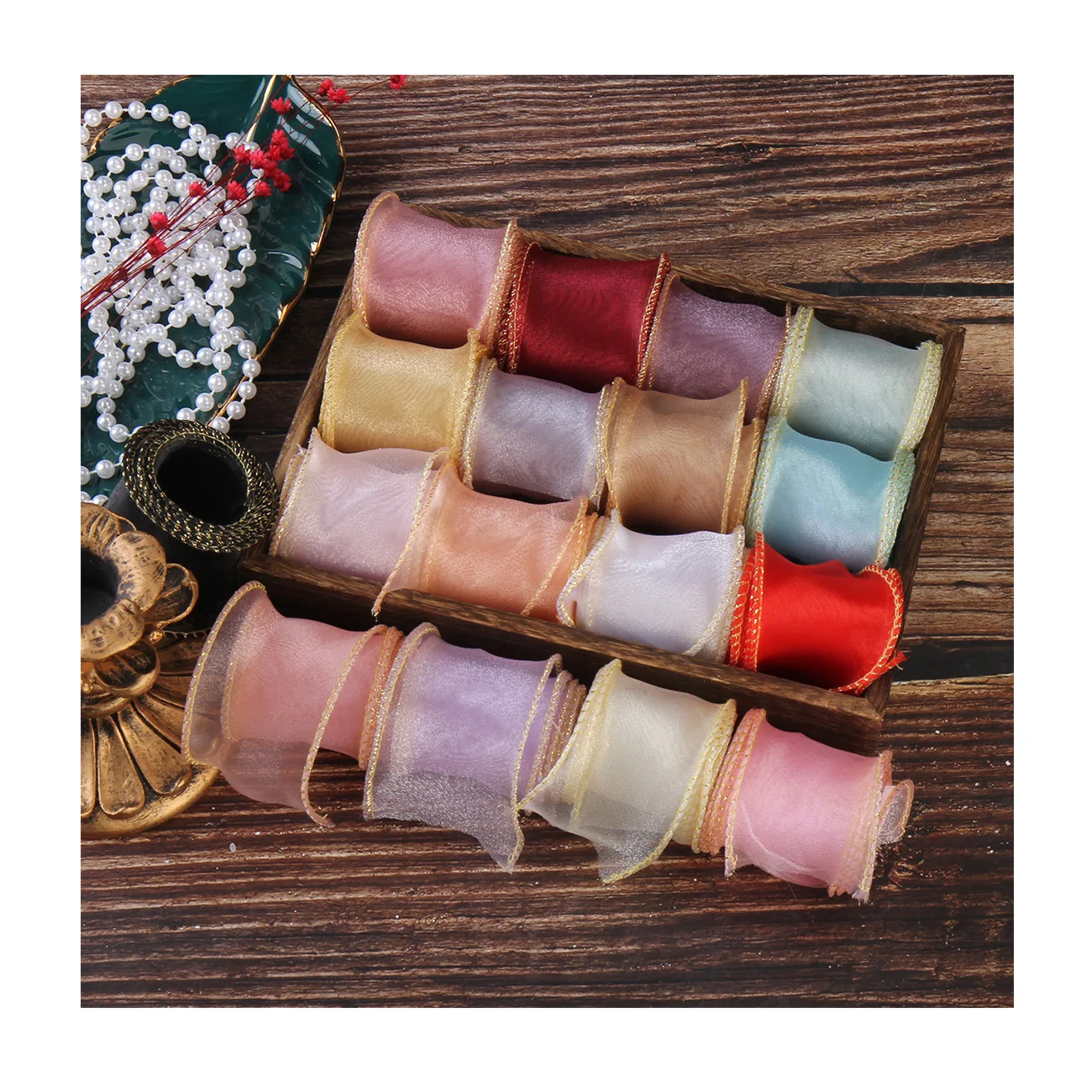 Wholesale 4CM Silk Organza Gold Silver Wire Edged Fishtail Ribbon For Wedding Bouquets Birthday Party