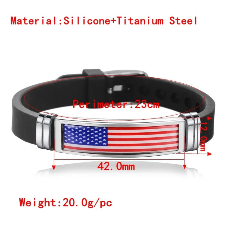 Black Silicone Material Argentina Flag Bracelet Stainless Steel Clasp Unisex Wristband Jewelry Bangle Bracelet For Sports Game
