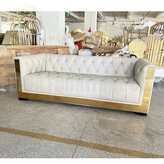 Stainless gold with white leather couch set living room sofa covers 3 seater three-seat sofa