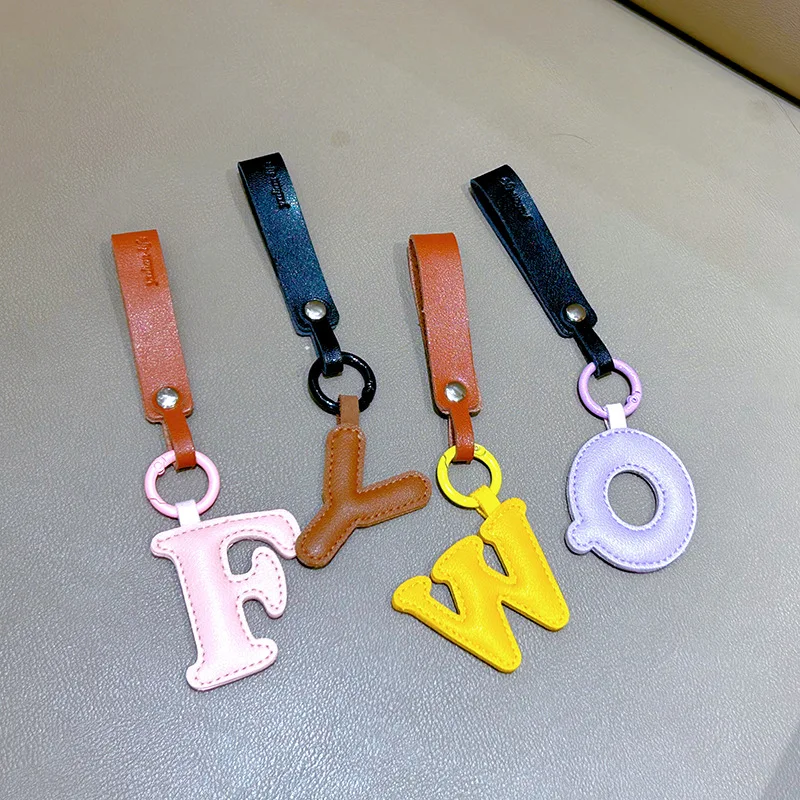 Wholesale Custom Leather Letter keychain A-Z Alphabet Initial Keychain Sets PU Leather Keychain With Leather Strap