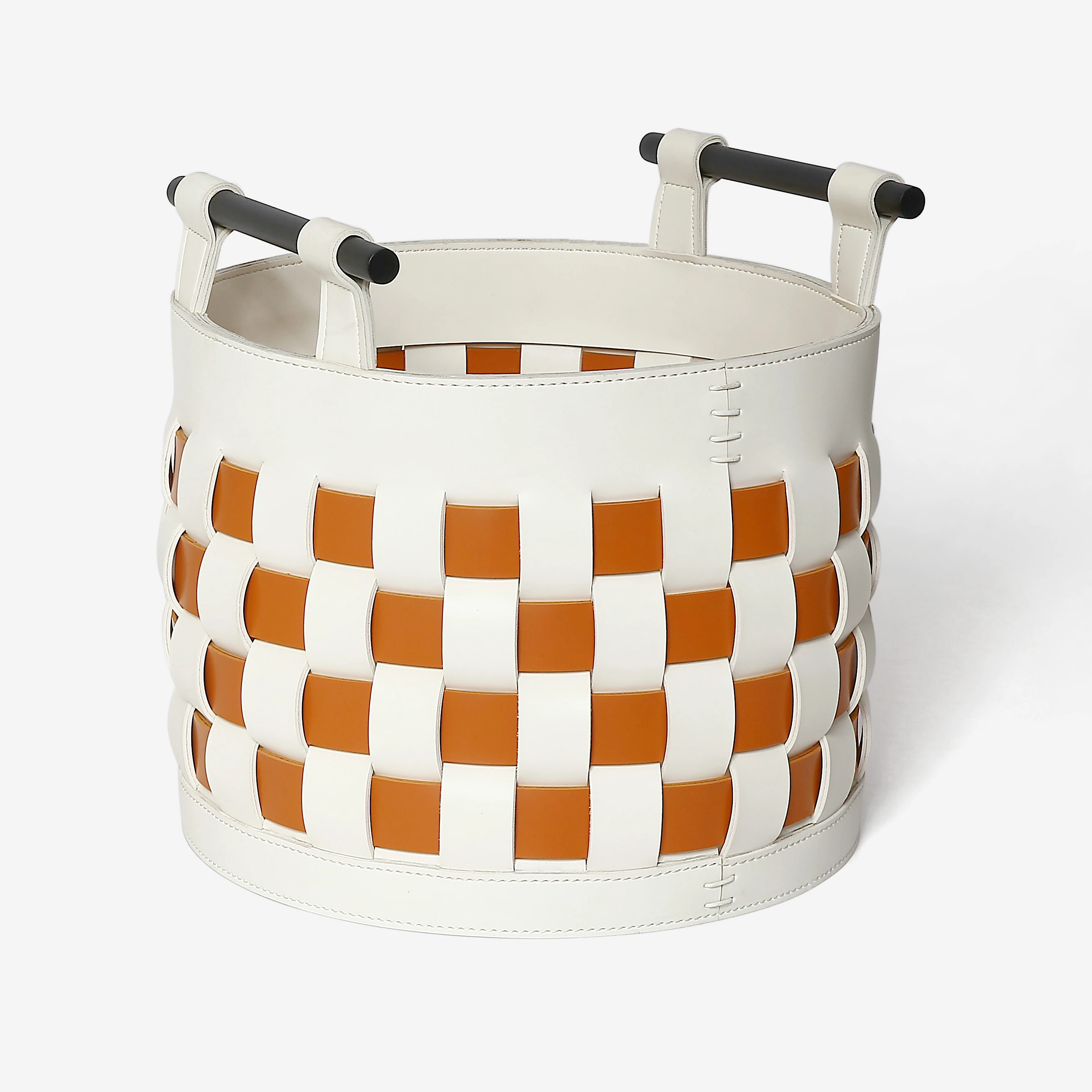 SN-21Accept customized high-quality round wooden handle storage box wedding home decoration handmade saddle leather woven basket