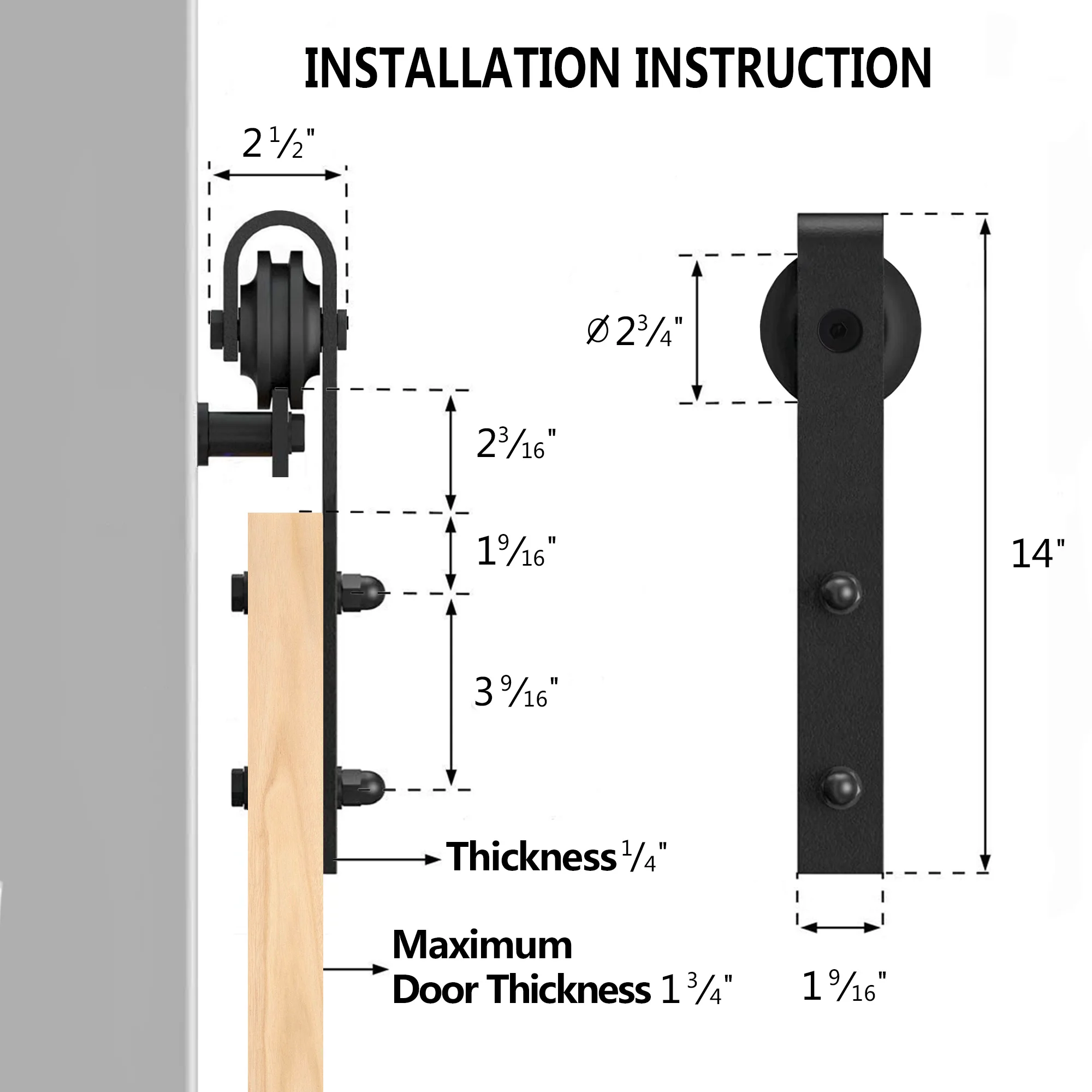 Frameless Aluminum Interior Noiseless Sliding Heavy Duty Sturdy Sliding Barn Door Hardware Kit
