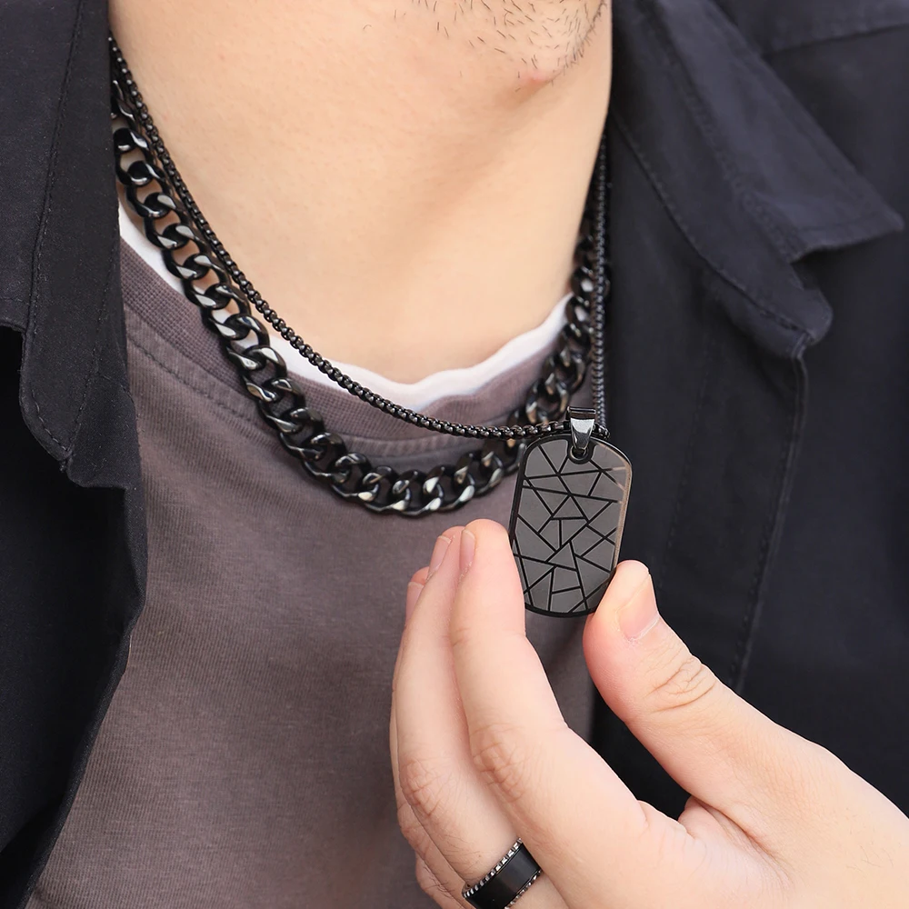 Wholesale Necklace Geometric Pattern Black Pendant For Men Custom Jewelry Stainless Steel Necklace