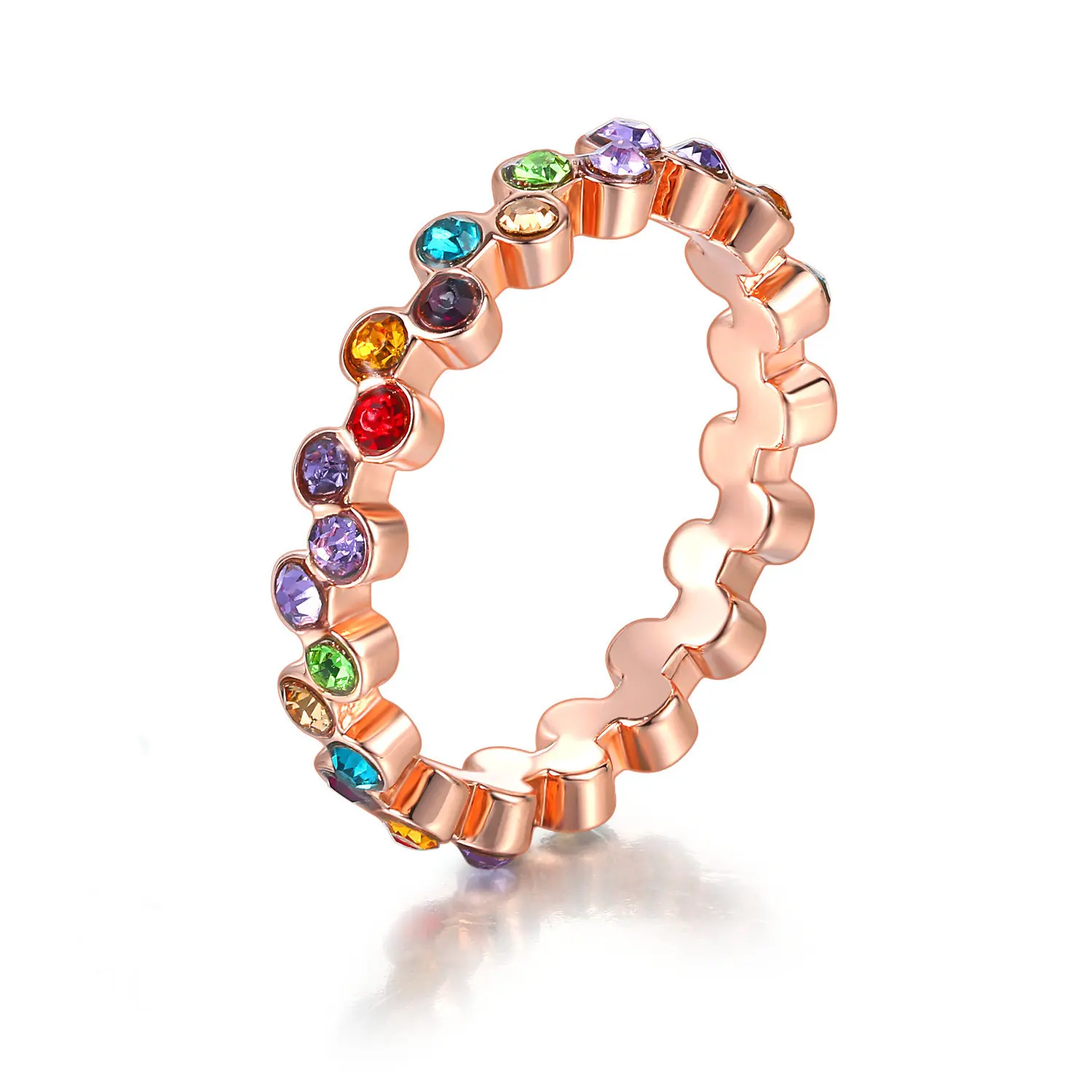 
korean rose gold plated creative geometric rainbow dainty girl rose gold ring 