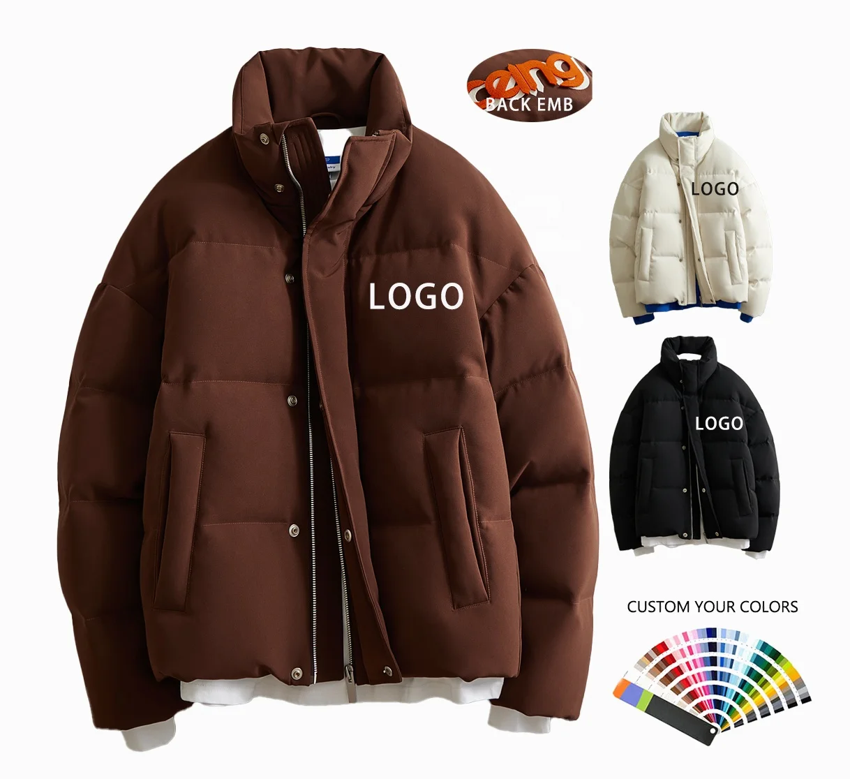 OEM Custom Design Embroidered Warm Thicken Bubble Mens The Winter Down Coats Padded Down Puffer Jacket For Men