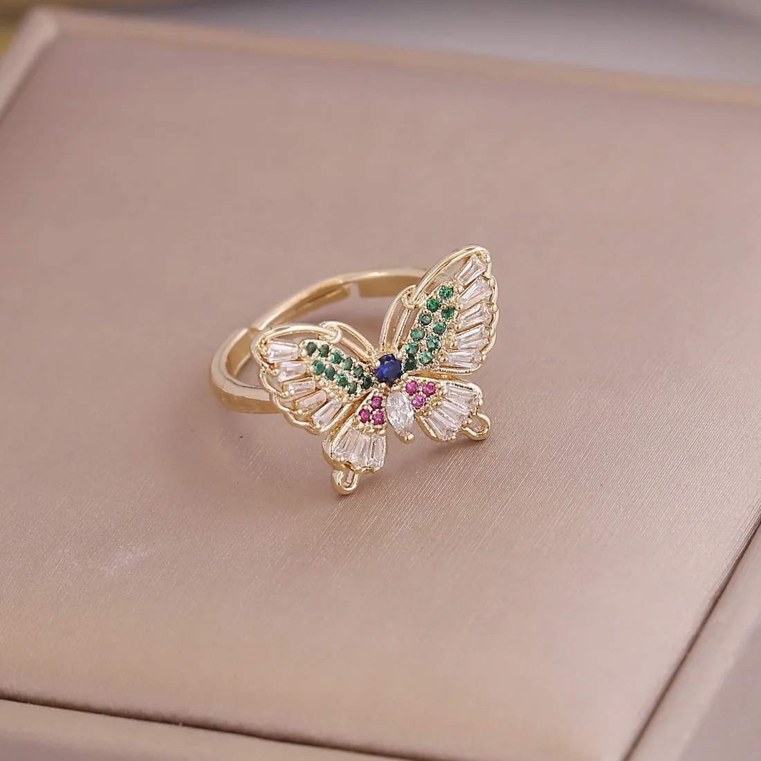 Polychrome Butterfly 18Krgp Ring INS Opening Adjustable Zircon Butterfly Ring Brass