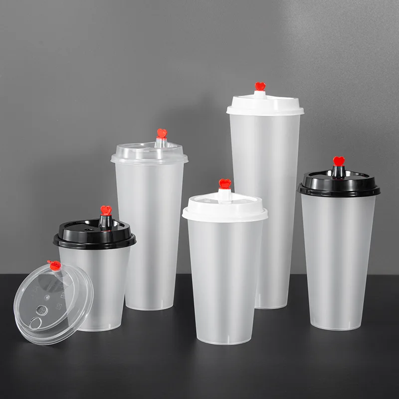 Custom Disposable Thickened High Quality PP Plastic Cups with Lids Logo Printed To-Go Cups for Juice Milk Tea Mineral Water