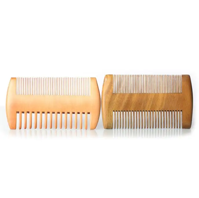 Изготовленный на заказ логотип натуральный зеленый сандалового дерева вшей, карманный гребень для мужчин Двусторонняя борода Расческа для путешествий