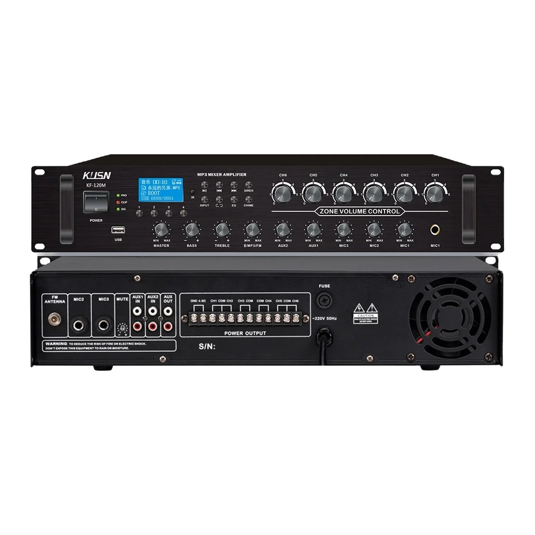 120W Powered Amplifier Professional Power 6 Zone 5 Channel Karaoke Amplifier Mixer Sound System With Fm Bluetooth Usb