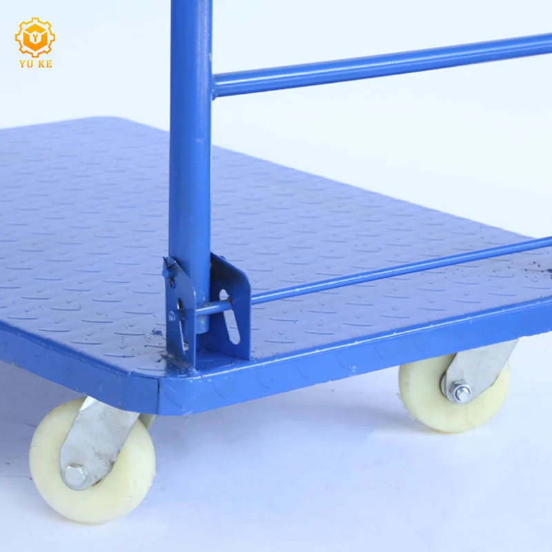 Supermarket store unloading four wheels metal flat cart trolley for drinks