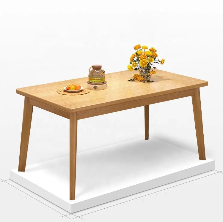 Dining table household small family type eating table solid wood leg table rectangular simple rental room