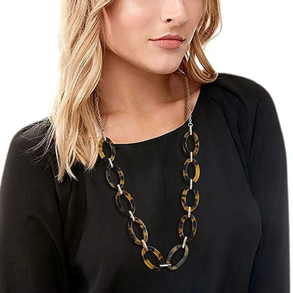 New Arrivals Long Chain Necklace For Women Tortoiseshell Acrylic Necklace Jewelry