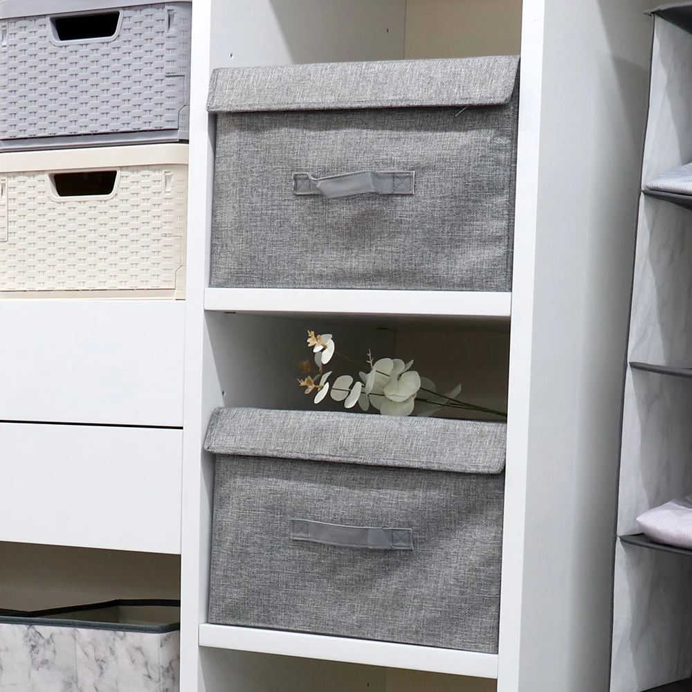 High Quality Foldable Liene Cloth Storage Box Bin with Lid for Home Closet Organizer