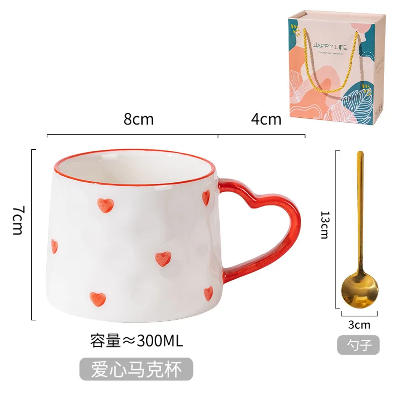 Cute 300ml girly heart ceramic cup mug love creative hand-painted coffee cup gift mugs