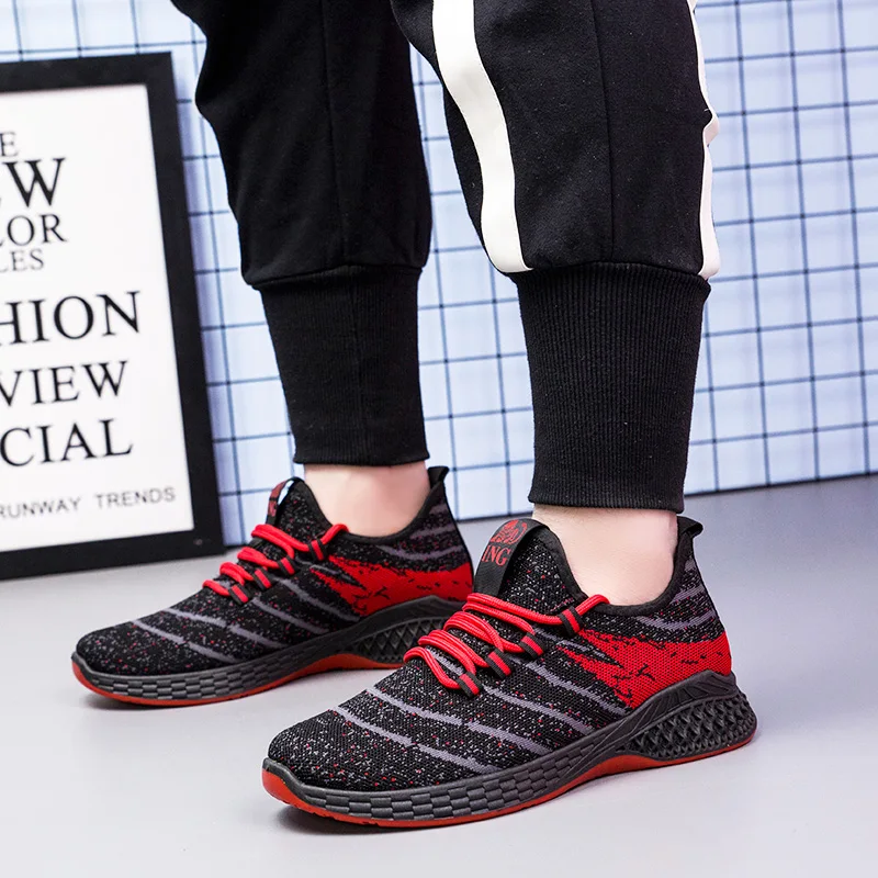2020 manufacturer best selling breathable light fly knit Elastic band walking shoe for men