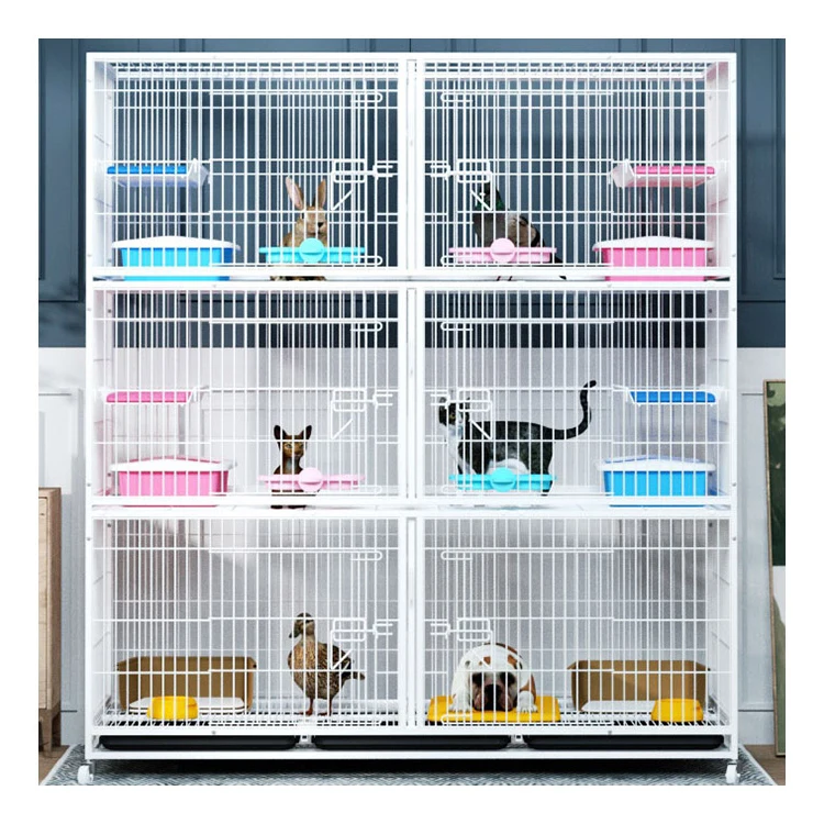 Three Story Six Door Dog Cage Dog Crate Double-layer Pet Shop Cattery Stainless Steel  Dog Playpen Breeding Pigoen