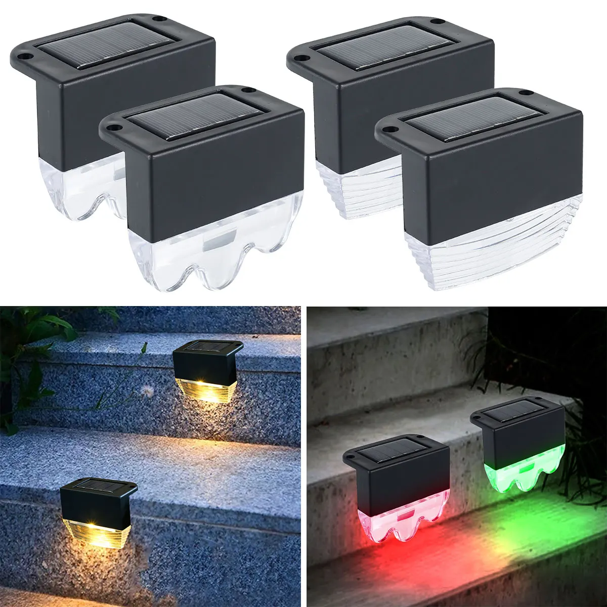 Outdoor Waterproof Color Changing Led Solar Lights Deck Step Lights for Railing Stairs Step Fence Yard Patio and Pathway