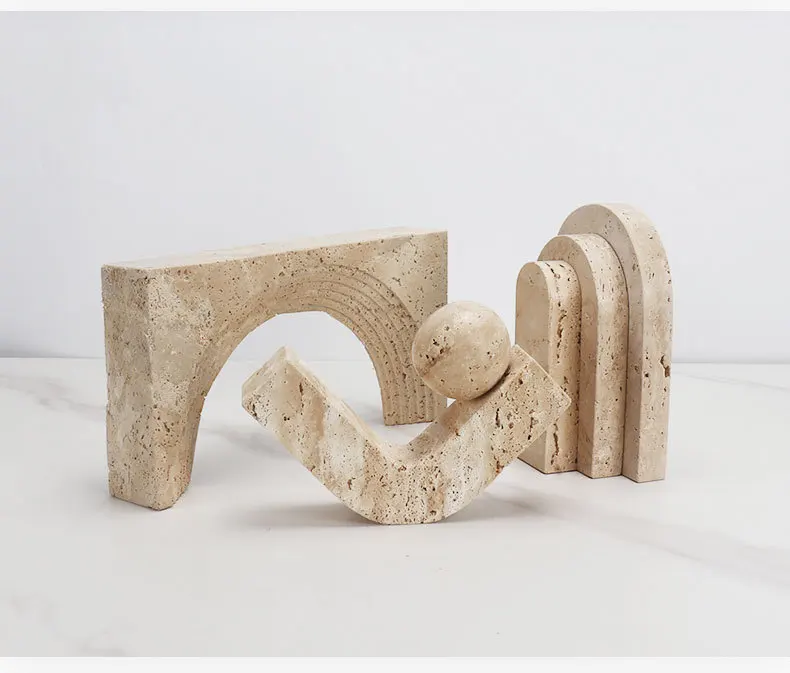 Beige travertine Art craft Marble geometric door-shaped square circle decor model