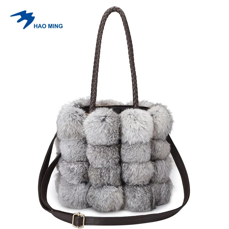 High Quality Luxury Women Bags Elegant Fashion Black Furry Shoulder Bags Wholesale Price Real Cony Hair Fur Handbags