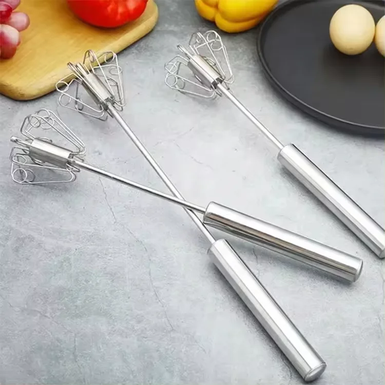 Stainless Steel Semi-automatic Egg Beater Rotating Egg Mixer Whisk