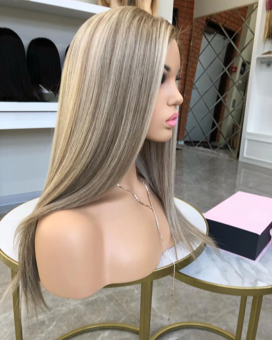 Ready To Ship Remy European Human Hair Silk Straight Balayage Highlight Blonde 13*6 Lace Front Wig Pre Plucked With Baby Hair